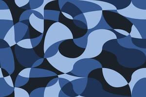 Military curve continuous line overlap camouflage. Round bending shape background. Camo seamless wavy pattern for army clothing. Navy blue color texture, fabric print vector