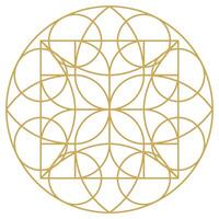 Round decorative grating. Geometric ornament in Art Deco style. Circular tiled element for design. Light golden lined shape. Luxury background for invitation, menu, poster vector