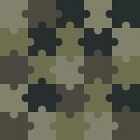 Separate pieces puzzle camo background. Camouflage jigsaw khaki green and brown texture. Mosaic pattern. Wallpaper design vector