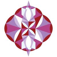 Stylish vinous circular pattern. Semicircles and triangles forming a mandala. Magical flower, sacred geometry. Ethnic decorative elements. Maroon round sign isolated on white background vector