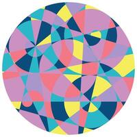 Circles rosette with colorful triangles, geometric overlap pattern. Round ornament. Mandala intersecting superimposed shapes and lines. Decorative element. Carpet print template vector
