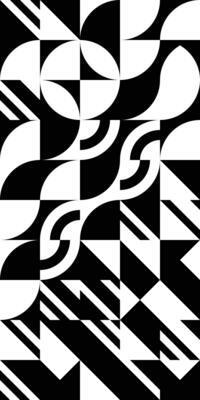 Scandinavian geometric background. Abstract geometric simple shapes pattern with triangles, square and half circle. Black and white diagonal bauhaus composition. Minimal style poster or cover