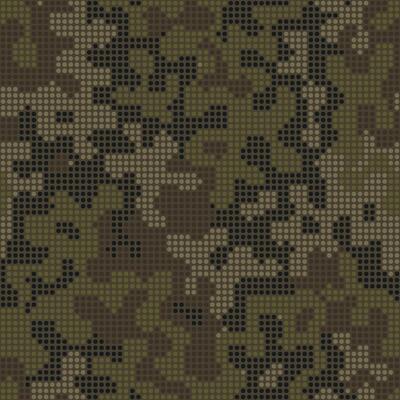 Halftone seamless camouflage texture. Dot pattern in dark khaki green colors, camo digital background