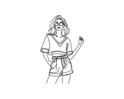 A drawing of a woman in glasses and shorts vector
