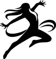 A silhouette of a woman jumping with her arms out vector