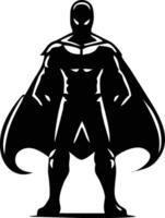 A silhouette of a superhero in black and white vector