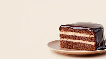 Closeup of a Chocolate Layer Cake Slice on a Plate photo