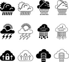 Collection of Cloud-Based Weather and Technology Icons vector