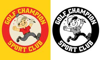 handdrawn of Retro Cartoon Character of Golfer Mascot vector