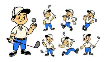 Cartoon Set of Happy Golfer Mascot vector