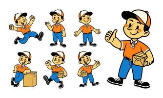 Set of Joyful Delivery Worker Mascot vector