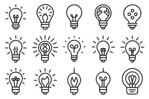light bulb symbolizing an idea icon set editable stroke outline isolated flat illustration on white background vector