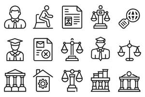 Lawyer judge justice icon set editable stroke outline isolated flat illustration on white background vector