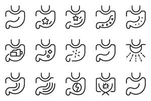 Stomach icon set editable stroke outline isolated flat illustration on white background. vector