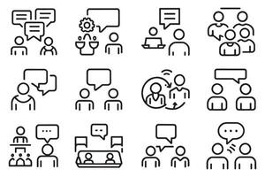 Talking consultation conversation icon set editable stroke outline isolated flat illustration on white background. vector
