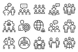 Social group diversity communication line editable icon set isolated flat illustration on white background. vector
