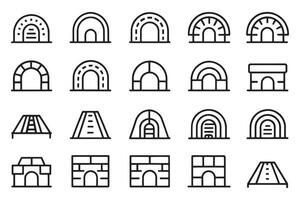 Tunnel icon set editable stroke outline isolated flat illustration on white background vector