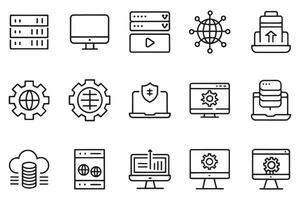 Information technology related editable stroke outline icon set flat illustration. vector