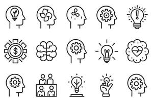 Good habits brain process design thinking line editable icon set isolated flat illustration on white background vector