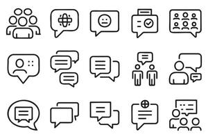 Discussion speech bubble icon set editable stroke outline isolated flat illustration on white background vector