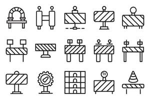Road block and pedestrian barrier editable icon set stroke outline isolated flat illustration on white background. vector