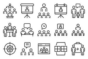 Meeting whiteboard conference icon set editable stroke outline isolated flat illustration on white background vector