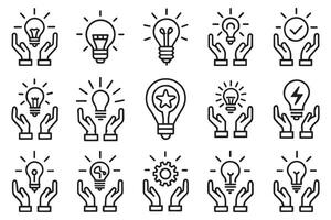 Holding a light bulb icon icon set editable stroke outline isolated flat illustration on white background. vector