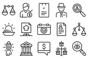 Investigation law judgment icon set editable stroke outline isolated flat illustration on white background vector