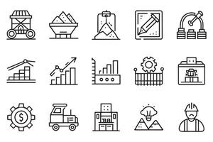 Mining processing statistic related editable stroke outline icon set flat illustration. vector