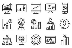 Business presentation icon set editable stroke outline isolated flat illustration on white background vector