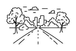 Hazy morning on the road. line art flat illustration. vector