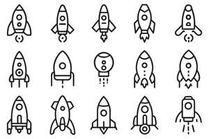 Rocket ship icon related editable stroke outline icon set flat illustration. vector