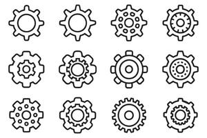 Gears setting icon set editable stroke outline isolated flat illustration on white background vector
