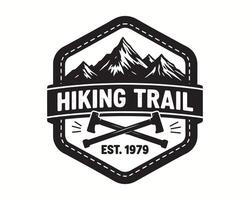 Hiking Trail Logo with Mountain and Axe Illustration vector