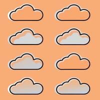 A Collection of Six Pastel Colored Clouds in a Repeating Pattern on a Peach Background vector