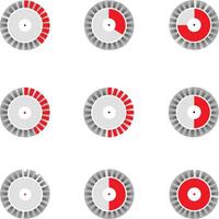 Nine Circular Progress Indicators Showing Incremental Red Fill Levels vector
