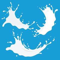 Two Dynamic Milk Splashes on a Vibrant Blue Background Illustrating Creamy Texture and Refreshing Beverage vector