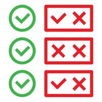 Green Checkmarks and Red Crosses Simple Icons for Correct and Incorrect Answers Multiple Choice Test Results User Interface Design Elements vector