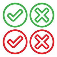 Green and Red Check Marks and Cross Marks Graphic Design Elements vector