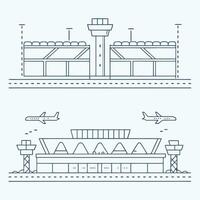 Airport Terminal Building Design with Airplanes and Control Tower vector