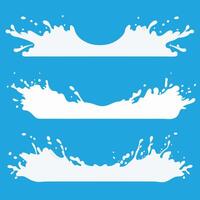 Three s of milk splashes and waves on a blue background showing creamy texture and dynamic movement vector