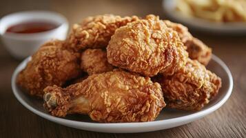 Crispy Fried Chicken with Sides And Sauce Dip For Mealtime enjoyment photo