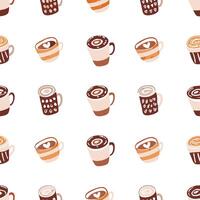 Delightful Collection of Coffee Cups with Various Latte Art and Patterns vector