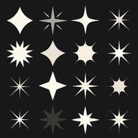 Collection of Various Sparkling Starburst Shapes and Designs on Black Background vector