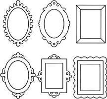 Collection of Six Elegant Ornate Picture Frames in Various Shapes and Styles vector