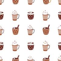 Delightful Seamless Pattern of Coffee Cups with Whipped Cream and Chocolate Drinks vector