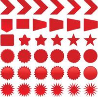 Collection of Red Geometric Shapes and Starburst Icons for Design Elements vector