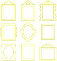 Collection of Nine Yellow Outline Picture Frames with Various Decorative Styles vector