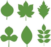 Collection of Six Different Green Leaf Silhouettes s Botanical Nature Shapes vector