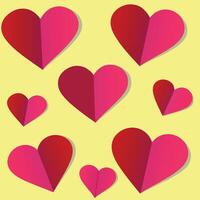 A delightful collection of pink and red hearts on a pale yellow background showcasing a charming pattern of varying sizes vector